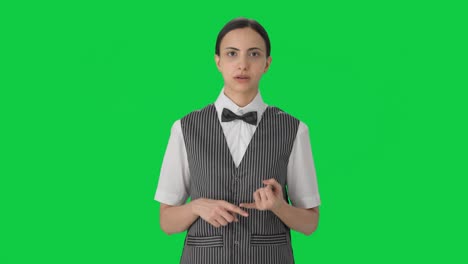 Indian-woman-waiter-talking-to-the-customer-Green-screen
