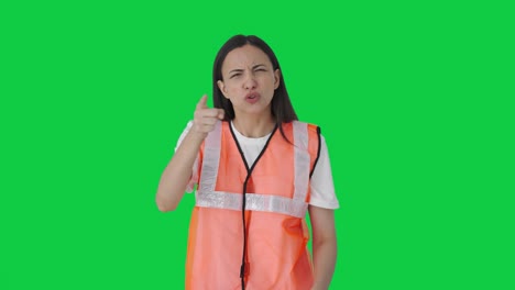 Airport-ground-staff-girl-worker-shouting-on-someone-Green-screen