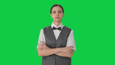 Portrait-of-Indian-woman-waiter-Green-screen
