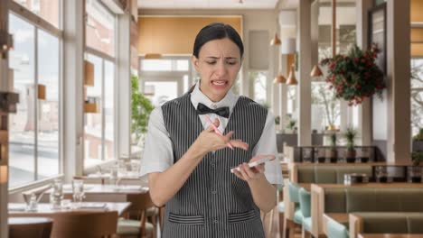 Indian-woman-waiter-shouting-on-customers