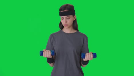 Indian-woman-lifting-dumbbells-weight-Green-Screen