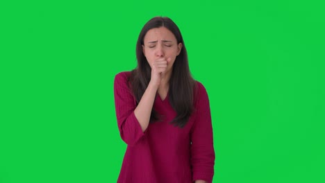 Sick-Indian-woman-suffering-from-cold-and-cough-Green-screen