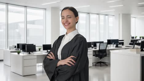 Portrait-of-Happy-Indian-female-lawyer-standing-crossed-hands