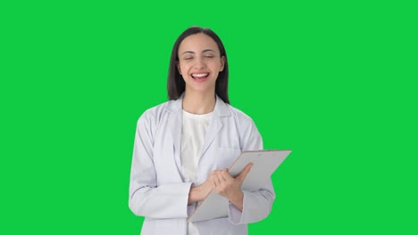 Happy-Indian-female-scientist-smiling-and-talking-to-the-camera-Green-screen