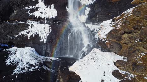 Waterfall-on-snowy-cliff-in-winter