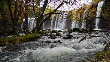 Waterfall-and-river-in-autumn-woodland