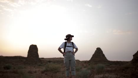 Traveler-standing-in-desert-field
