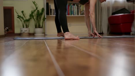 Woman-doing-stretches-on-mat-in-home