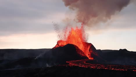 Active-volcano-emitting-smoke-and-lava