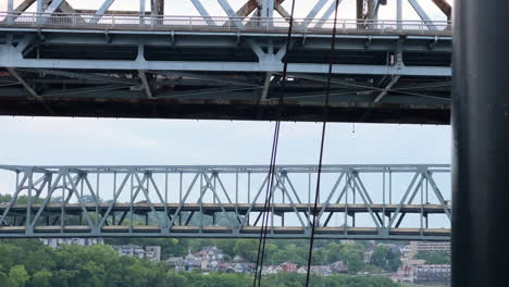 Cincinnati-Southern-Bridge-With-Brent-Spence-Bridge-In-Cincinnati,-Ohio,-United-States