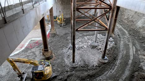 Looking-Down-At-Excavators-And-Bulldozers-Removing-Rock-And-Clay-At-Old-Oak-Common-Deep-Tunnels