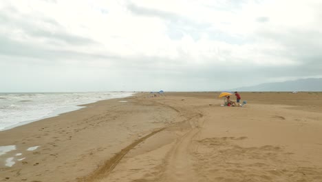 People-During-Summer-In-Delta-Beach,-Ebro-Delta,-Catalonia-Spain