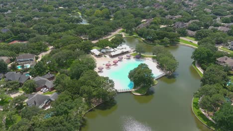 Aerial-View-of-The-Cinco-Ranch-Beach-Club-Pool-in-Katy,-Texas