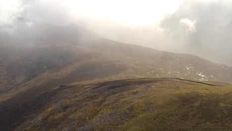 Aerial-panoramic-across-the-Mourne-mountains-in-a-sunny-foggy-day