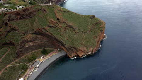 Aerial-View-Of-Miradouro-do-Cristo-Rei-do-Garajau-In-Lido,-Caniço,-Madeira-Portugal