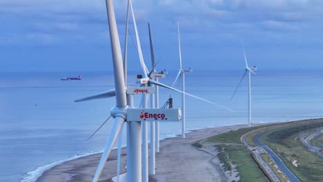 Background-of-ship-in-ocean-water,-wind-turbines-operating