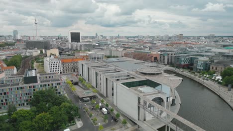 Aerial-view-overlooking-the-cityscape-of-Berlin-city,-gloomy-day-in-Berlin,-Germany