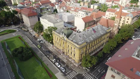 Aerial-view-of-Croatian-School-Museum-in-Zagreb,-teaching-and-education-museum