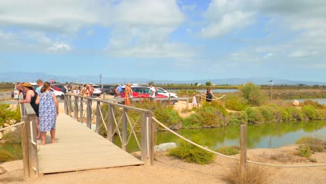 Touristen-Im-Naturpark-Ökotourismus-Mit-Malerischen-Sehenswürdigkeiten-Im-Ebro-Delta,-Katalonien,-Spanien