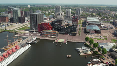 Business-Facilities-And-Ferry-Quay-Of-NDSM-In-Amsterdam,-Netherlands