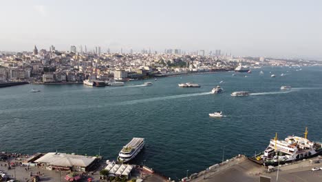 Drone-Video:-Bosphorus-Cruise---Istanbul-Bridge,-Ferries,-and-Serenity