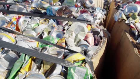 Top-view-close-up-of-a-bale-of-aluminum-cans-compacted