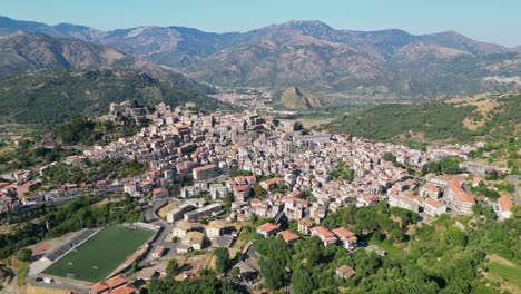 Castiglione-di-Sicilia-Mountain-Village-in-Catania,-Sicily,-Italy---Aerial-4k