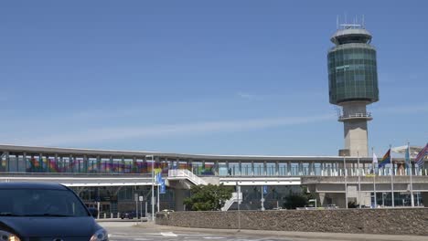 Static-Shot-of-Vancouver-International-Airport-and-Control-Tower-with-Copy-Space