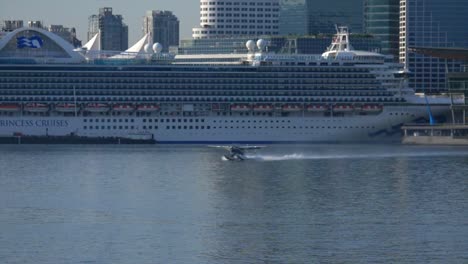 Princess-Cruises-Cruise-Ship-and-Seaplane-Taking-Off-From-the-Sea-Port
