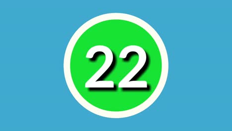 Nummer-Zweiundzwanzig-22-Zeichensymbol-Animationsgrafiken-Auf-Grüner-Kugel-Auf-Blauem-Hintergrund,-4K-Cartoon-Videonummer-Für-Videoelemente