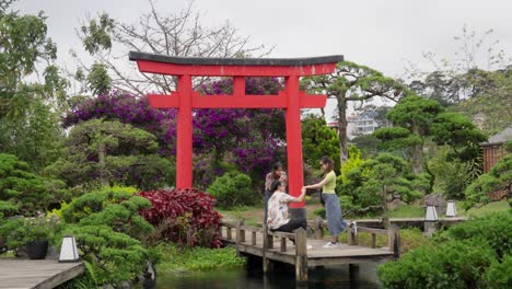 Japanese-sky-gate-next-to-a-flower-field-in-the-early-morning-with-many-tourist-selfies