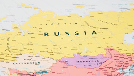 Close-up-of-the-country-word-Russia-on-a-world-map-with-the-detailed-name-of-the-capital-city