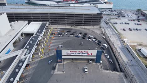 Detroit-Windsor-Tunnel-entrance-on-Detroit-side-of-river,-Detroit-Michigan,-USA,-aerial-view