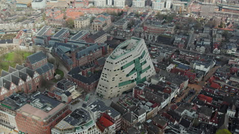 Aerial-View-Of-Forum-Groningen-Cultural-Center-In-Groningen-City,-Netherlands