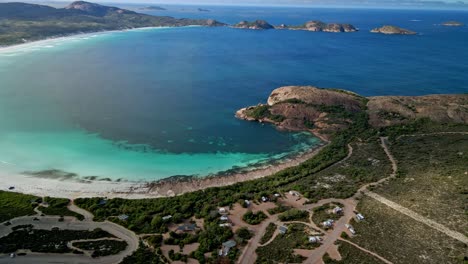 Aerial-view-of-a-beatiful-beach,-Lucky-Bay,-Esperance---Australia---orbit,-drone-shot