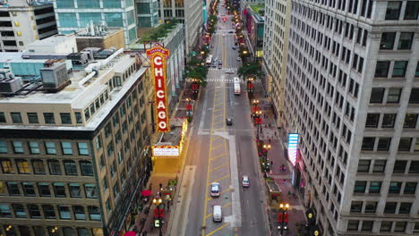 Aerial-view-overlooking-of-a-police-car-caught-a-van-on-the-streets-of-Chicago