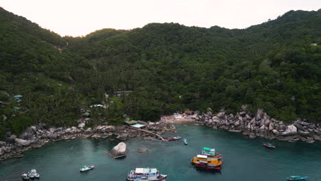 Koh-tao-island-in-Thailand-South-east-Asia,-aerial-view-of-famous-travel-destination-for-diving-and-ocean-pristine-water