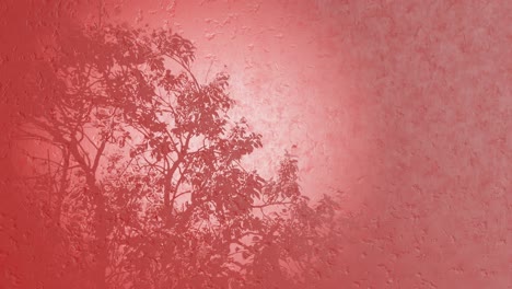 Naturpflanze,-Baumblätter-In-Bewegung,-3D-roter-Hintergrund-Für-Produkt-Oder-Logo