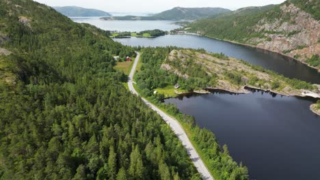 From-the-sky,-the-aerial-view-of-Norway's-landscape-paints-a-picture-of-tranquility-and-serenity,-a-haven-for-nature-lovers