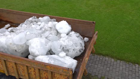 Trailer-carrying-ice-from-Jostedal-Glacier-for-exhibits-at-museum-in-Fjaerland,-Norway