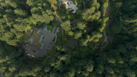 Top-down-aerial-slider-slider-shot-over-Portland-Japanese-garden