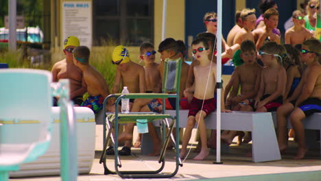 Group-Of-Young-Boy-Kids-At-The-Swim-Meet-During-Summer-In-Siloam-Springs,-Arkansas,-United-States