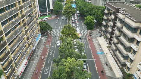 Aerial-Drone-View-of-Chengdu,-China-Downtown-Street,-Aerial-view-of-traffic-moving-in-the-city