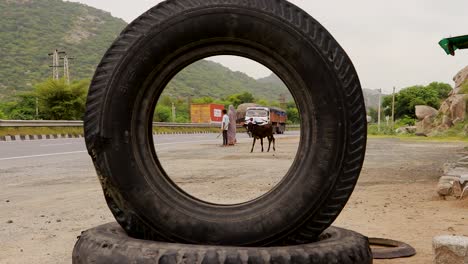 truck-passing-at-national-highways-at-morning-from-unique-perceptive-video-is-taken-at-ajmer-rajasthan-india-on-Aug-19-2023