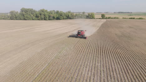 Aerial-of-Combine-Harvester-Harvesting-Soybeans-in-Farm-Field