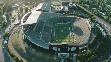 Birds'-eye-view-of-Autzen-Stadium-on-the-University-of-Oregon-Campus-in-Eugene,-Oregon