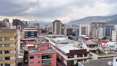 Skyline-of-Quito-in-Ecuador-under-the-Clouds-and-surrounded-by-Mountains