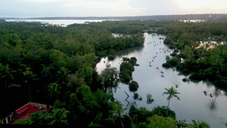 Aerial-view-of-backwater-in-Kerala-at-sunset