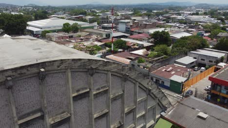 Flyby,-semicircle-architecture-of-Church-of-the-Rosary-in-San-Salvador