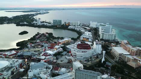 aerial-of-hotel-zone-district-famous-travel-holiday-destination-Mexican-Caribbean-Sea-Riviera-Maya